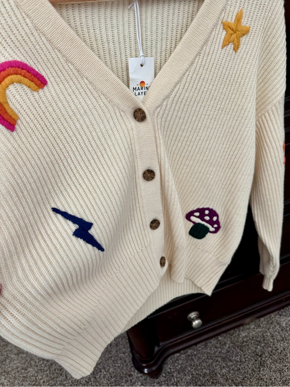 New Marine Layer "Oh Hey" Cream Embroidered V-Neck Cardigan ππβοΈ - Picture 3 of 10